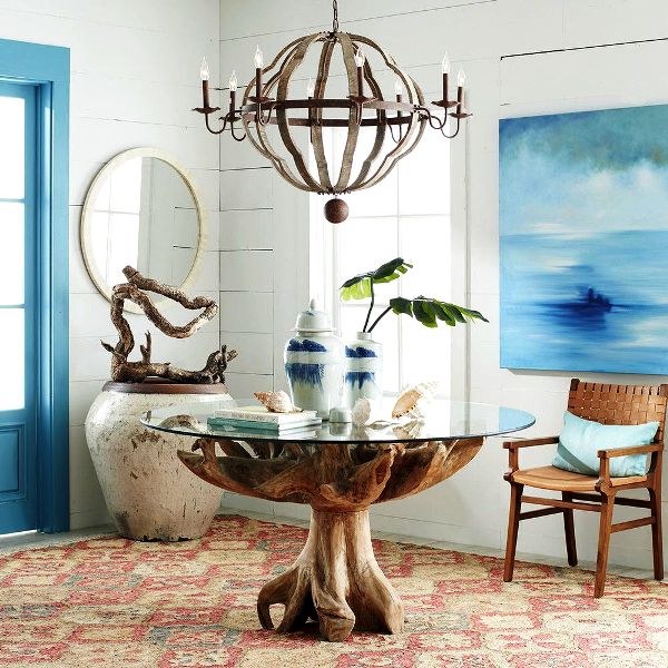 Wurzelholz Tisch mediterraner wohnstil blaues meer gemälde