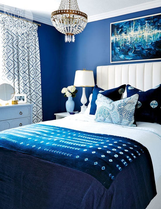 schlafzimmer ideen indigoblau wandfarbe 2019