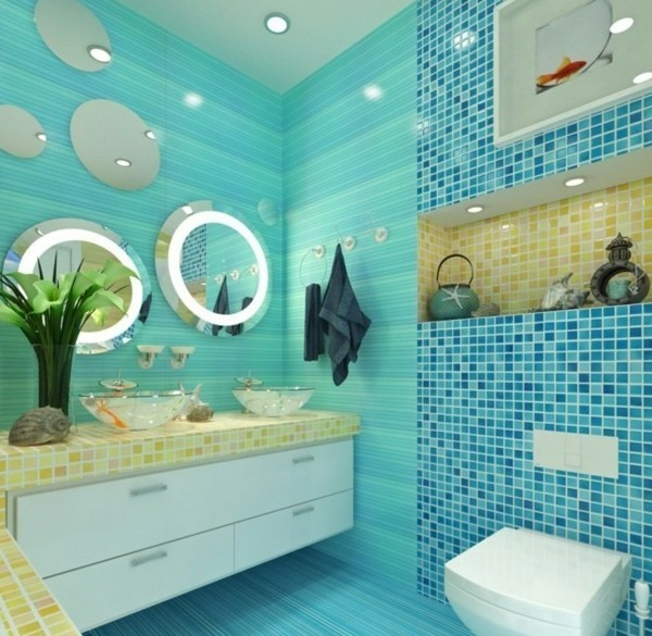 spa bereich salle de bain turquoise