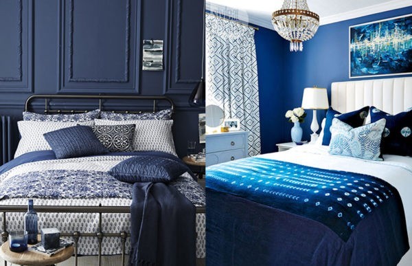 trend schlafzimmer bett wandfarbe 2019 indigoblau dunkel blau