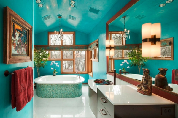 wandfarbe blau Türkis badezimmer