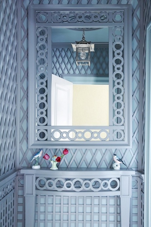 Deko Spiegel Ideen und Tipps fürs badezimmer mit geometrik in blau