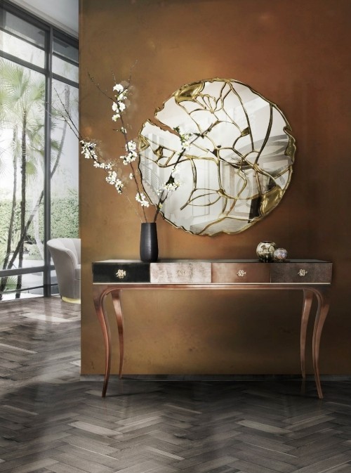 Deko Spiegel Ideen und Tipps glassplitter designer spiegel mit goldenen rändern