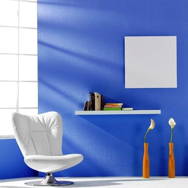 Grüne Zukunft und gesundes Wohnklima mit Infrarotheizungen hautnah erleben blaue wände und weiße deko und möbel modern und stilvoll