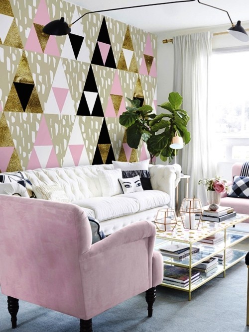 Ideen für Wandbilder XXL – Die Tapeten der Zukunft geometrische formen in rosa schwarz weiß und gold