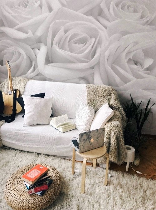 Ideen für Wandbilder XXL – Die Tapeten der Zukunft weiße rosen fürs wohnzimmer