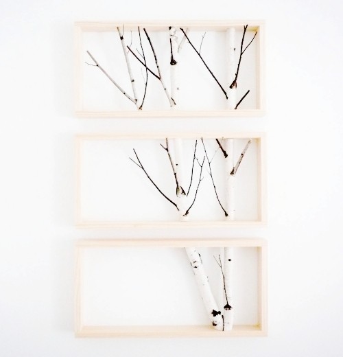 Ideen für skandinavische Birkenrinde und Birkenstamm Deko minimalistisches gemälde aus äste