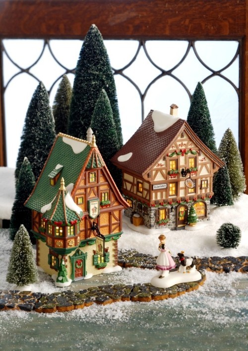 Weihnachtsdorf Deko aus Salzteig basteln schöne kleine häuser und figuren