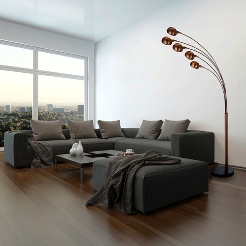 ausgefallene moderne Stehlampen begonförmig baumförmig graues sofa