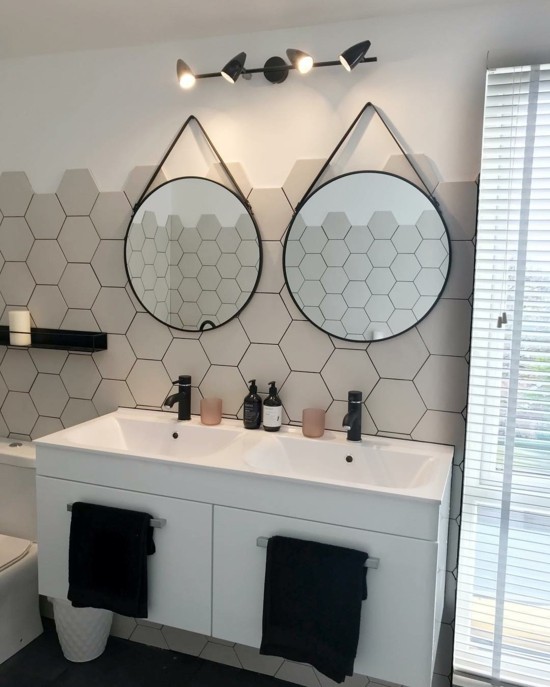 Hexagon-Fliesen wc badezimmer gestalten
