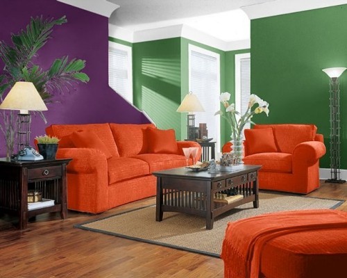 Komplementär Farben und allgemeine Farbenlehre grün lila orange wohnzimmer