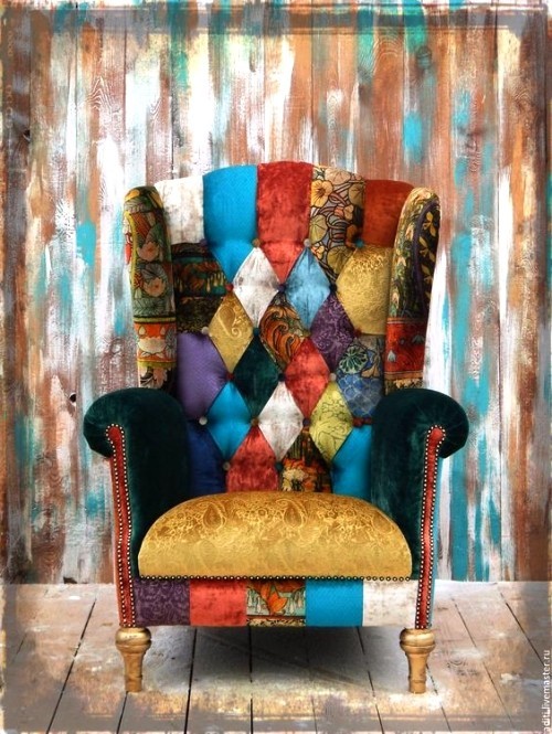 Patchwork Sessel alice in wunderland inspiriert bunt und abstrakt