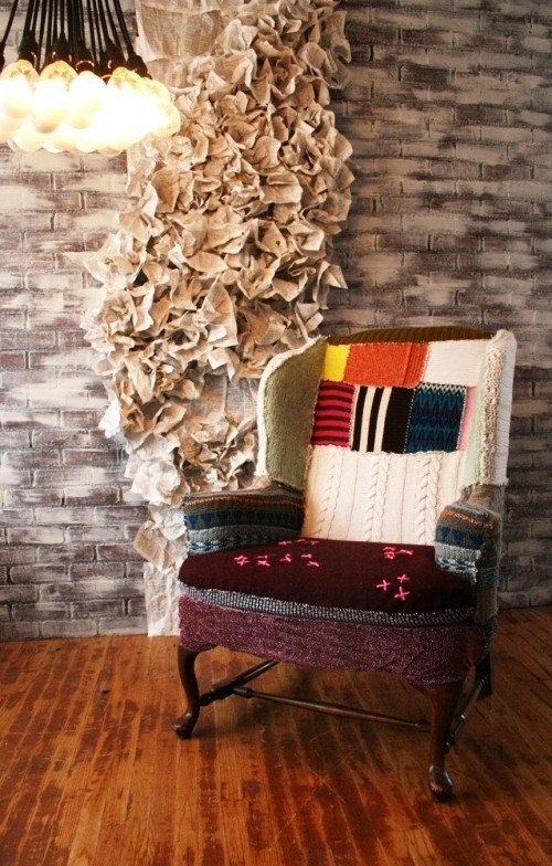 Patchwork Sessel aus alten pullovers und andere stoffe ausgefallen abstrakt