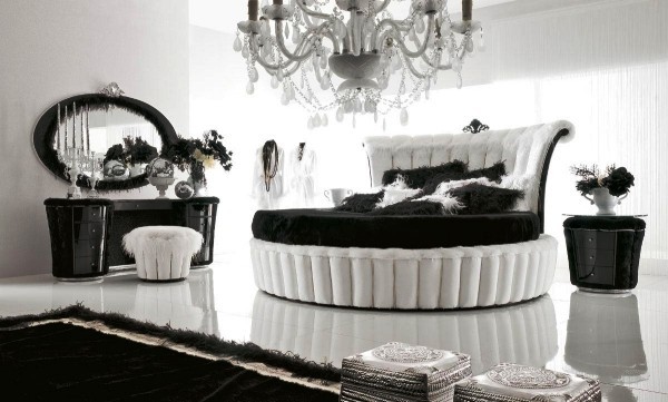 So wählen Sie den richtigen Schlafzimmer Set für Ihren persönlichen Lifestyle moderne neutrale farben schwarz weiß rundes bett kronleuchter
