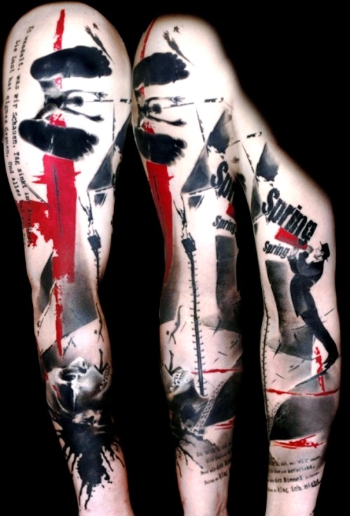 Trash Polka Tattoo Ideen selbstmord thematik protestieren schwarz rot