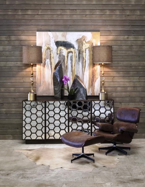 Verspiegelte Möbel mit Stil im Szene setzen honigwabe effekt modern abstraktes gemälde