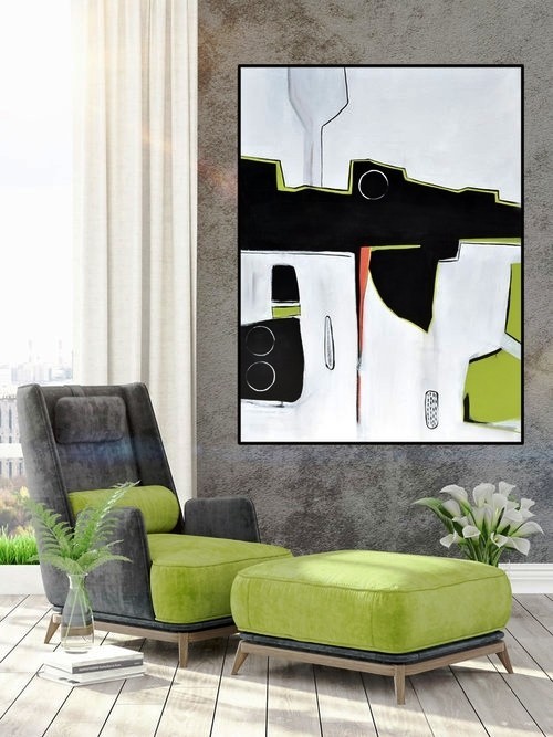 abstrakte und moderne Kunstrichtung möbel grünes akzent korrespodieren symmetrie