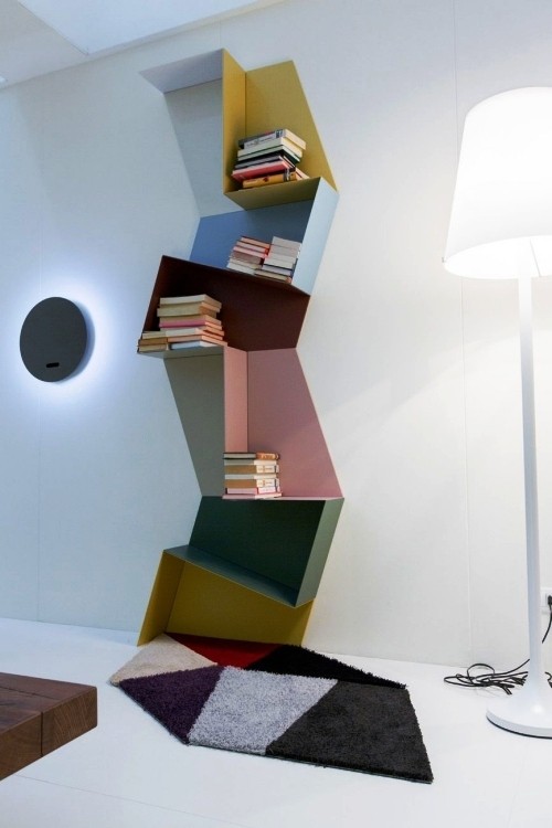 einzigartig kreative Bücherregale und Bücherschränke abstrakt bunt geometrisch wohnzimmer