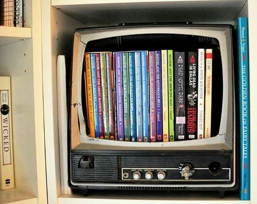 einzigartig kreative Bücherregale und Bücherschränke alter TV aus den 70 ern upcycling