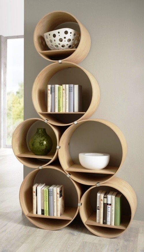 einzigartig kreative Bücherregale und Bücherschränke aueinandernehmbare kreise zylinder holz