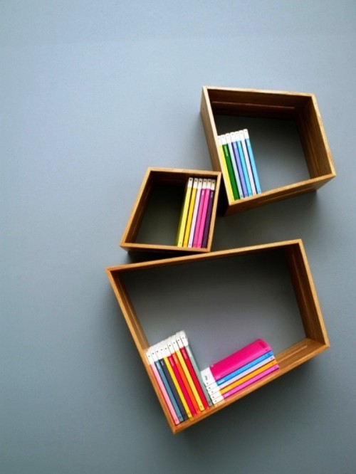 einzigartig kreative Bücherregale und Bücherschränke geometrisch modern holz bunte bücher