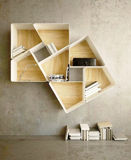 einzigartig kreative Bücherregale und Bücherschränke geometrische abstrakte formen ineinader verwachsen