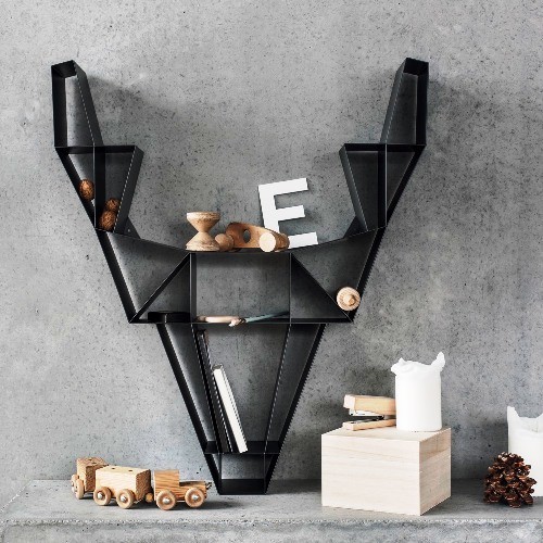 einzigartig kreative Bücherregale und Bücherschränke hirschkopf regal geometrisch schwarz