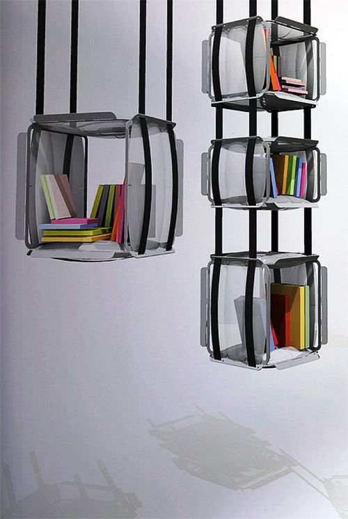 einzigartig kreative Bücherregale und Bücherschränke hängend durchsichtig mit seile
