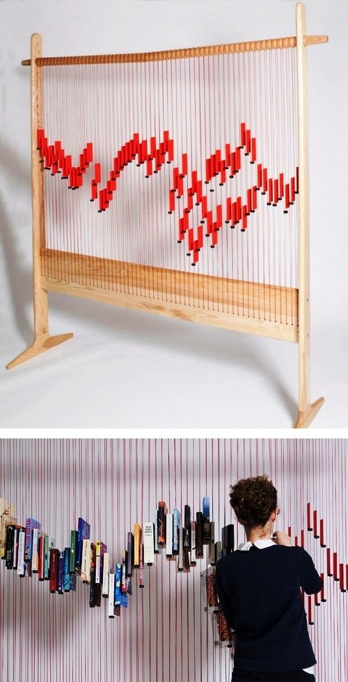 einzigartig kreative Bücherregale und Bücherschränke hängende bücher optik