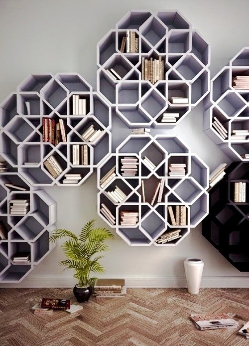 einzigartig kreative Bücherregale und Bücherschränke moderne geometrische blumen weiß und schwarz