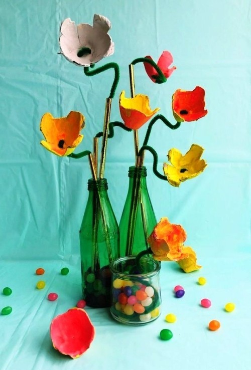 80 frische frühlingshafte Ideen zum Tulpen basteln eierkartons und pfeifenputzer tulpen in flaschen
