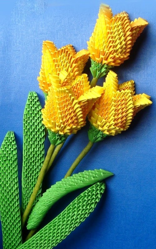 80 frische frühlingshafte Ideen zum Tulpen basteln gelb und grüne tulpen origami
