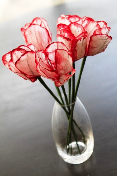 80 frische frühlingshafte Ideen zum Tulpen basteln krepppapier tulpen in rot und weiß