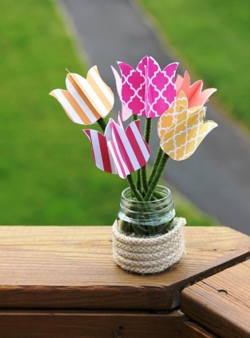 80 frische frühlingshafte Ideen zum Tulpen basteln papier tulpen einfach vintage einmachglas
