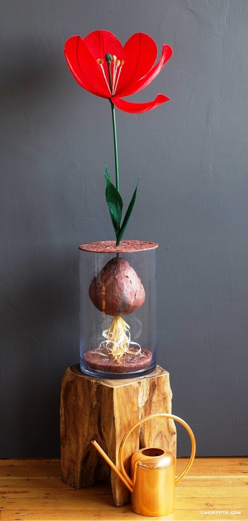80 frische frühlingshafte Ideen zum Tulpen basteln riseige tulpe in glas