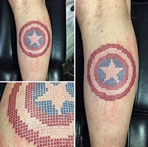 60 wunderschöne Kreuzstich Tattoos zum Inspirieren captain amerika avengers schild