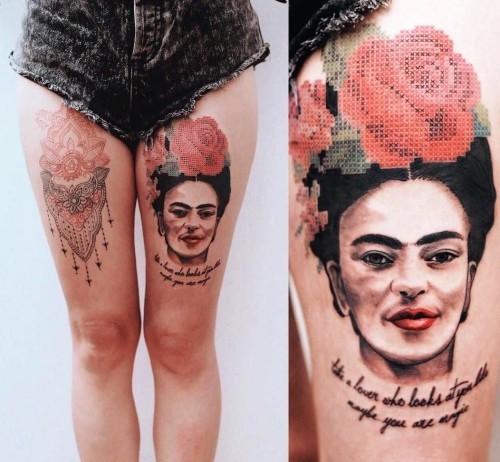 60 wunderschöne Kreuzstich Tattoos zum Inspirieren frida kahlo künstlerin