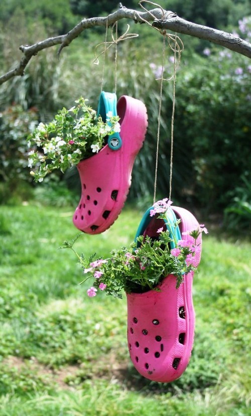 Diese 60 DIY hängende Gärten liegen voll im Trend pantoffeln deko töpfe garten