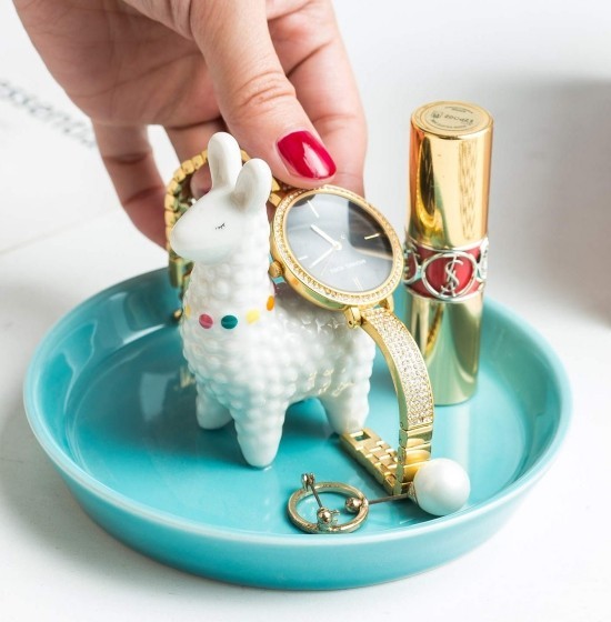 Geschenke für Frauen zum Geburtstag llama schmuck halter keramik gold
