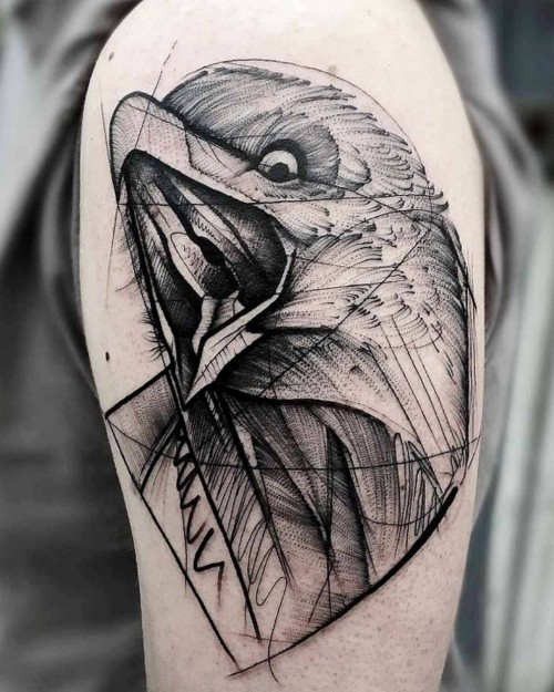 Ideen und Tipps für Ihr erstes oder nächstes Oberarm Tattoo greifvogel schwarz grau lilien sketch