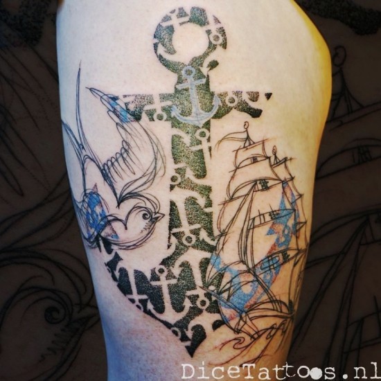 100 Anker Tattoo Ideen und ihre Symbolik anker aus mehreren ankern schwalbe schiff