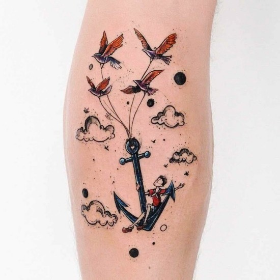 100 Anker Tattoo Ideen und ihre Symbolik fliegender anker vögel und junge
