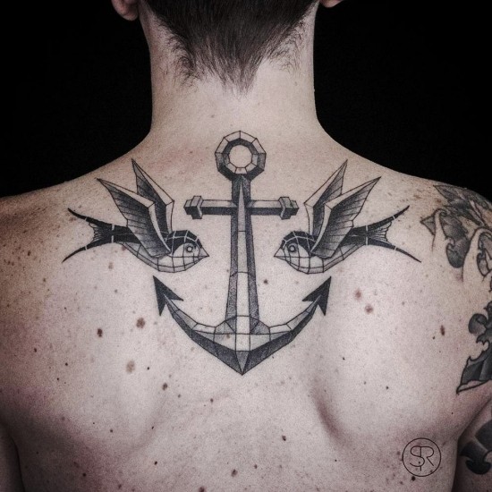 100 Anker Tattoo Ideen und ihre Symbolik geometrisch anker mit schwalben