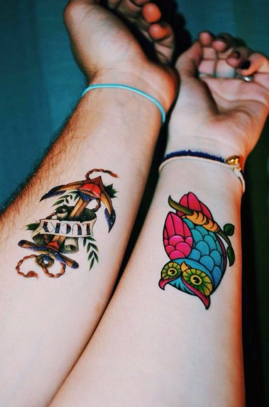 100 Anker Tattoo Ideen und ihre Symbolik tat ideen für paare eule