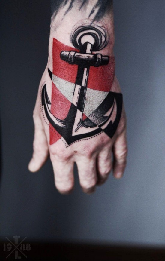 100 Anker Tattoo Ideen und ihre Symbolik trash polka geometrisch rot schwarz