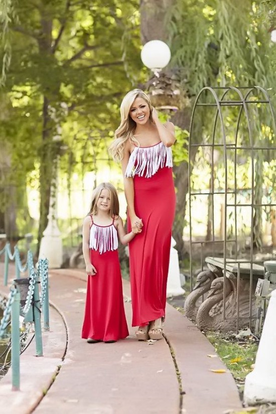 100 tolle Mutter Tochter Kleid Ideen und Styling Tipps fransen weiß sommerkleid rot