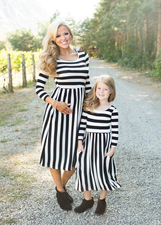 100 tolle Mutter Tochter Kleid Ideen und Styling Tipps schwarz weißes kleid gestreift