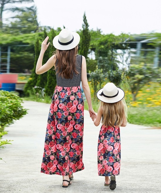 100 tolle Mutter Tochter Kleid Ideen und Styling Tipps sommerkleid floral gestreift sonnenhut
