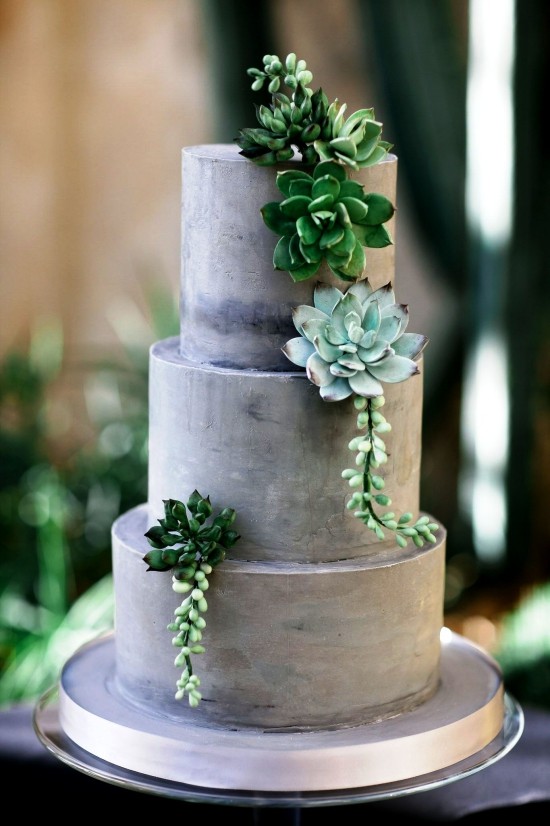 80 Hochzeitstorten-Deko Ideen und Tipps beton optik torte mit sukkulenten