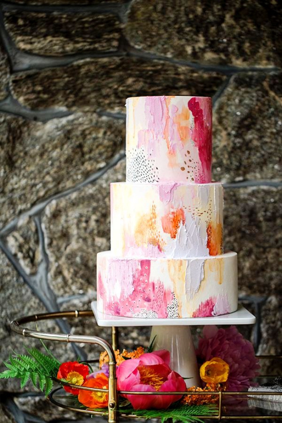 80 Hochzeitstorten-Deko Ideen und Tipps bunte bemalte torte abstrakt